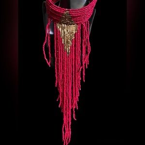 Deep Fuchsia and bronze beaded necklace